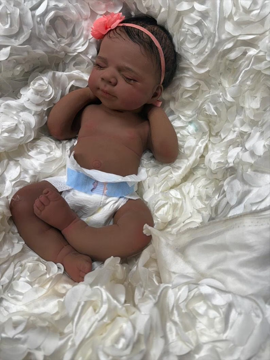 Full Body Marshmallow Platinum Silicone, Black, Biracial Baby Girl, Bathable with Opened Mouth