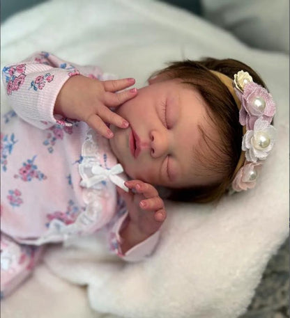 Full Silicone Soft Reborn Doll Little Baby Girl, 20 Inch Cute Ruffles and Curls, Spots, Veins, Blush, Fingernails/Toenails, Holiday Gift