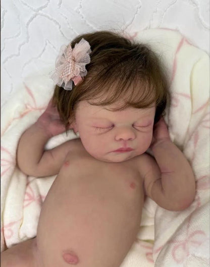 Full Silicone Soft Reborn Doll Little Baby Girl, 20 Inch Cute Ruffles and Curls, Spots, Veins, Blush, Fingernails/Toenails, Holiday Gift