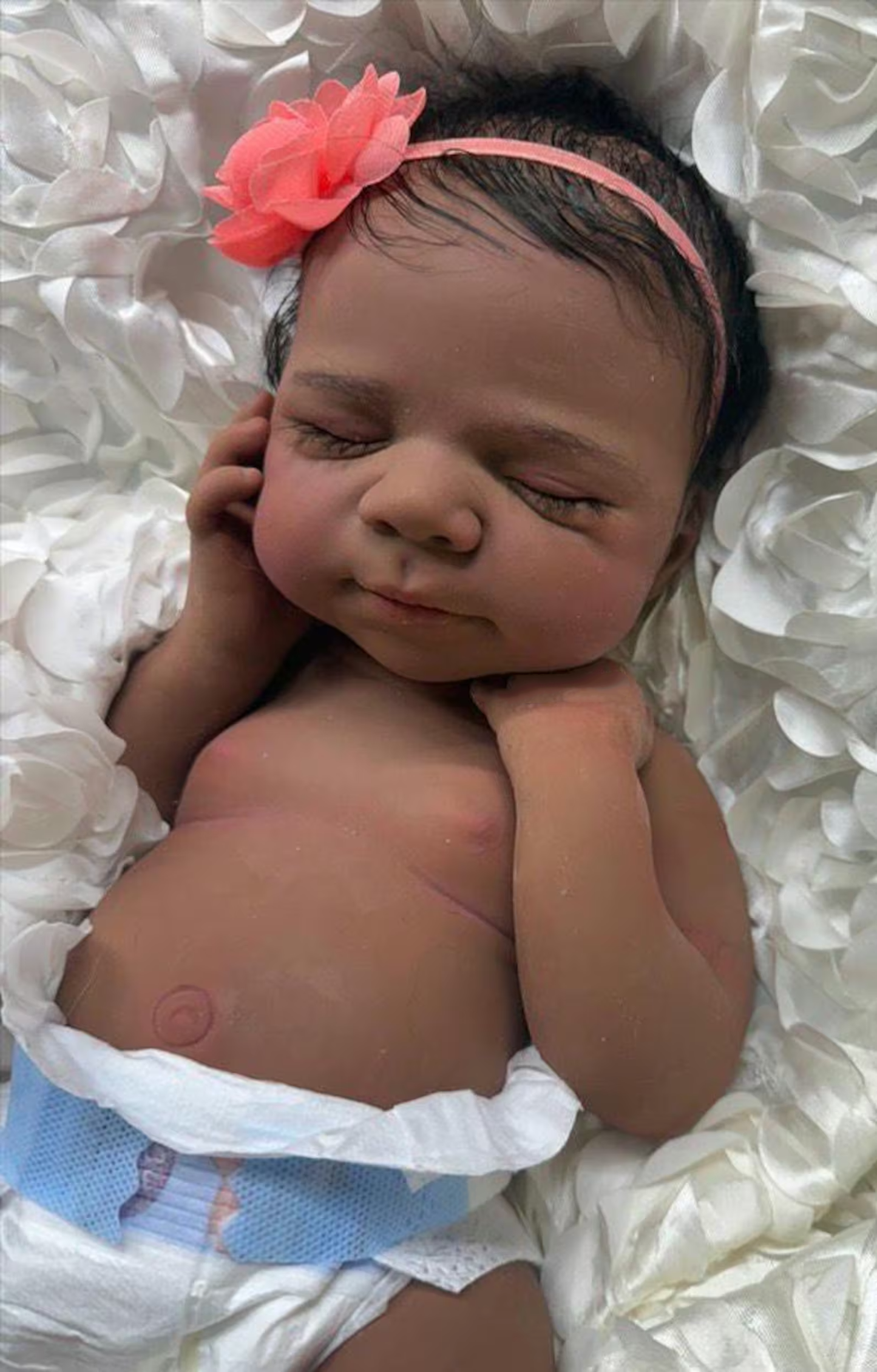 Full Body Marshmallow Platinum Silicone, Black, Biracial Baby Girl, Bathable with Opened Mouth