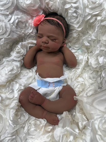 Full Body Marshmallow Platinum Silicone, Black, Biracial Baby Girl, Bathable with Opened Mouth