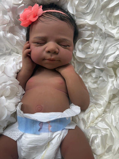 Full Body Marshmallow Platinum Silicone, Black, Biracial Baby Girl, Bathable with Opened Mouth